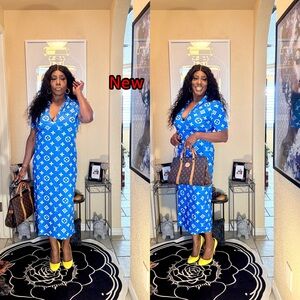 Elegant Blue Designer Midi Dress